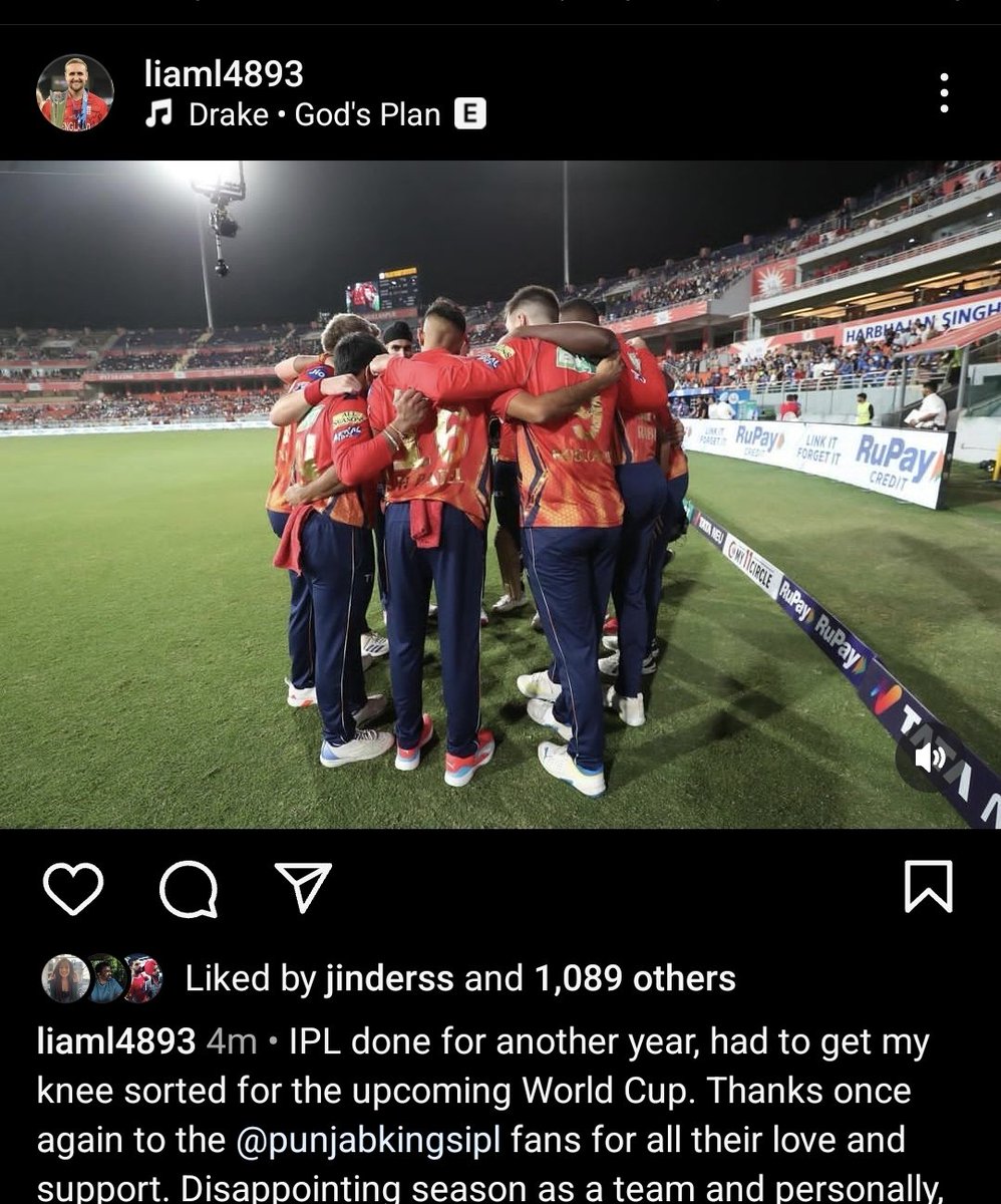 Liam Left to get his injury sorted . It was good having you @liaml4893 we pbks enjoyed your style of play . Untill next time all the best for the wc . #PunjabKings #LiamLivingstone #IPL2024