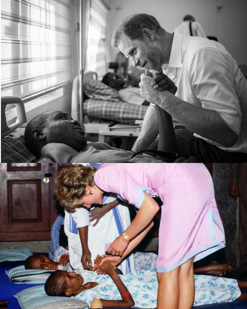 LIKE MOTHER, LIKE SON! Prince Harry is Princess Diana’s baby. The Duke of Sussex with a wounded Nigerian soldier reminds us of the many times Princess Di showed her humanity even when it wasn't “cool” for Royals to do so. #HarryAndMeghanInNigeria (PH’s 📷 @misanharriman