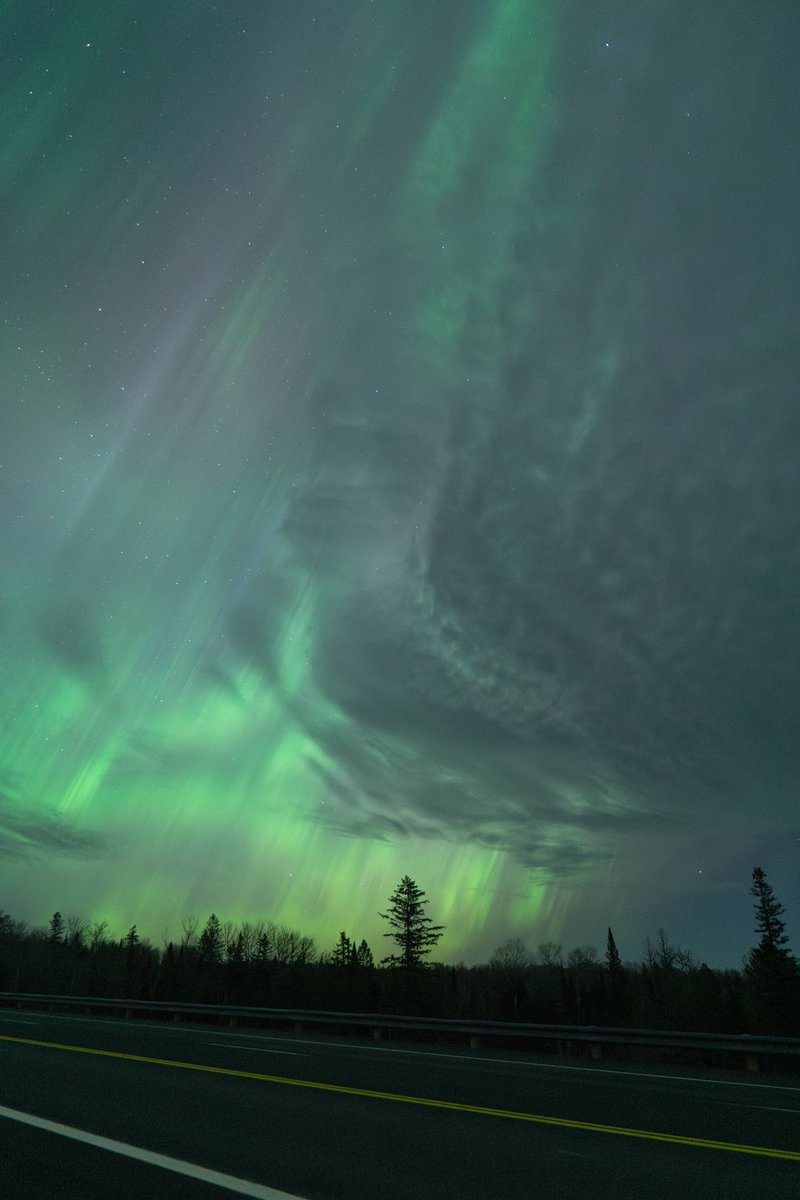 Epic battle between aurora and cloud. Nashwaak Bridge NB May 11, 2024 – 1:55am #aurora #auroraborealis #northernlights