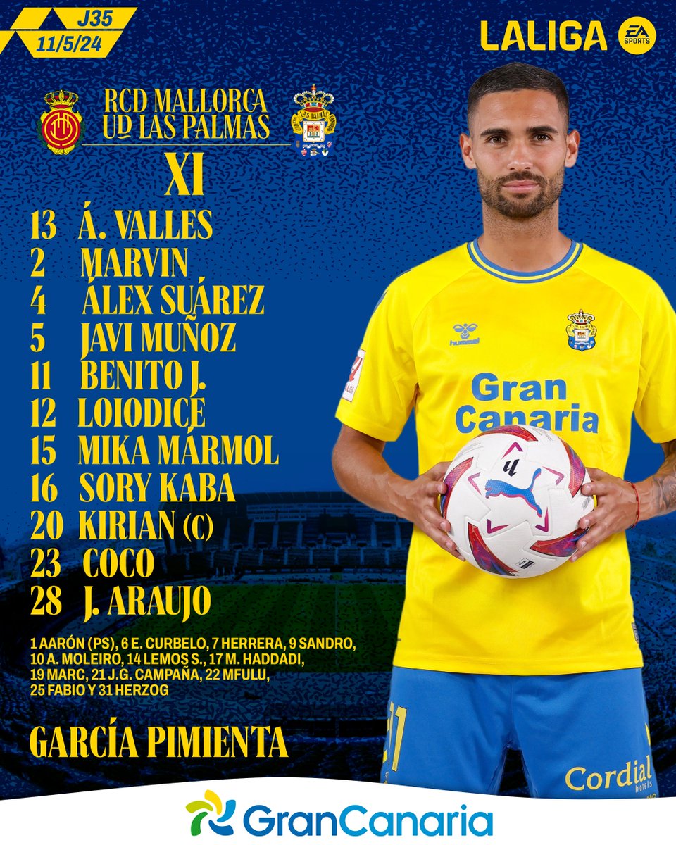 UDLP_Oficial's tweet photo. 🆙 Nuestro XI inicial para medirnos al @RCD_Mallorca. 

¡#VamosUD! ⚔️ #RCDMallorcaLasPalmas 
#LaUniónHaceLasPalmas #LaUniónDePorVida https://t.co/zREmVKBqGh