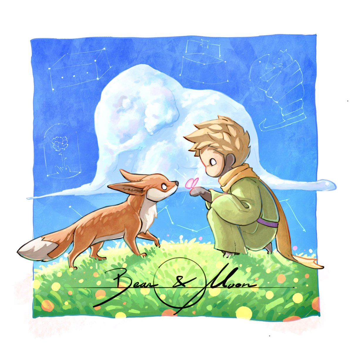 Little prince and the fox 🦊 “Let your dream devour your life, not your life devour your dream.” — Antoine de Saint-Exupéry ⭐️ #skycotlfanart #sky星を紡ぐ子どもたちイラスト #星の王子さま #thelittleprince