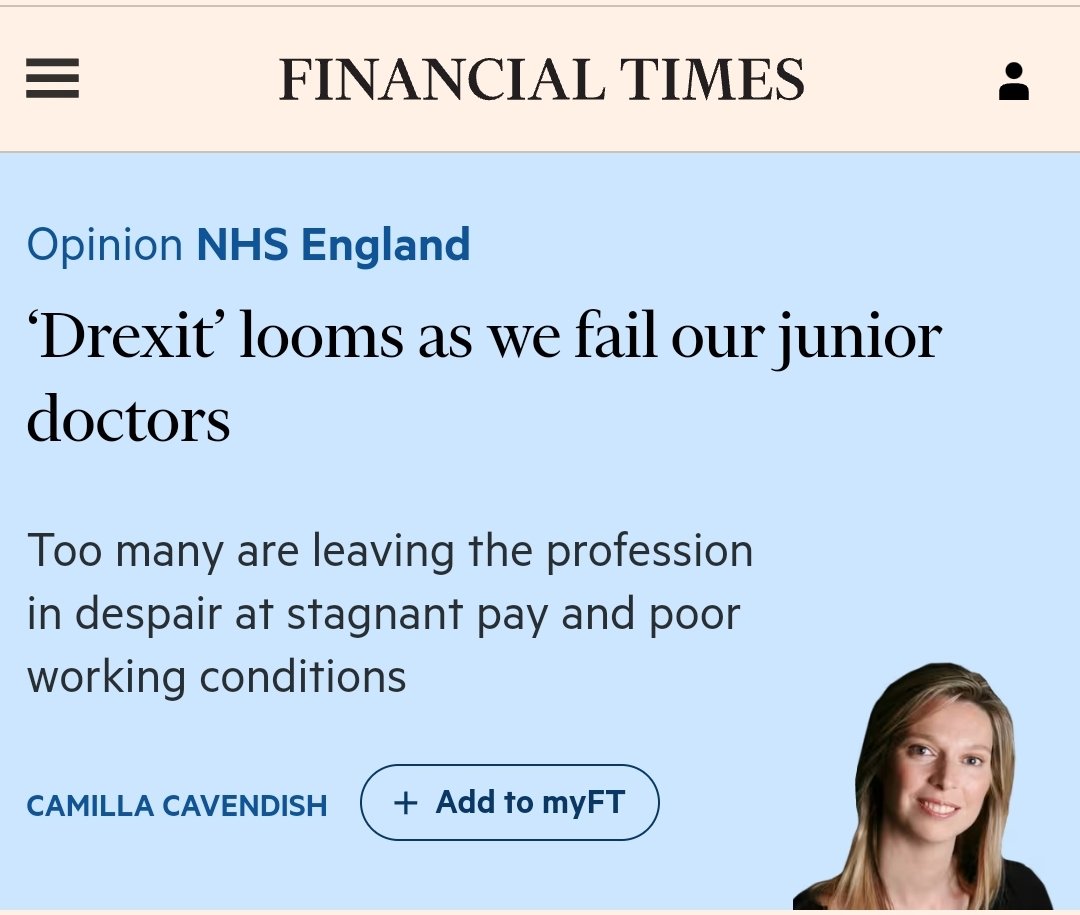 Some in media are realising the reality of brain drain of junior doctors as they are leaving the profession. We need to listen to this generation. ft.com/content/89fbd7…