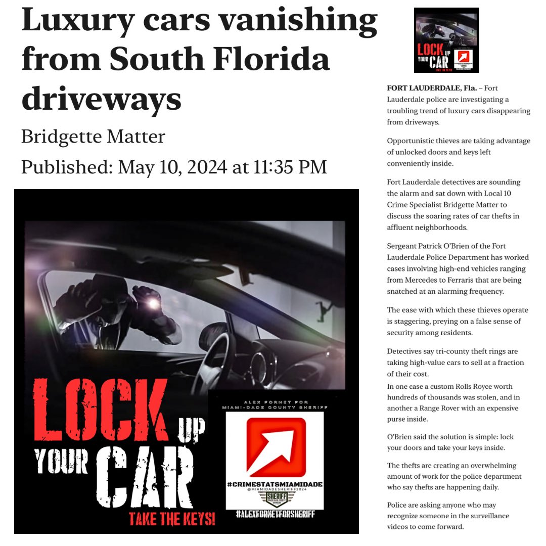 #CRIMEMIAMI #THEFTMIAMI #CARTHEFTMIAMI #THIEVESMIAMI #STOLENCARS #STOLENCARMIAMI #LOCKYOURDOORS #TAKEYOURKEYS local10.com/news/local/202…. #MIAMI #MIAMIDADE #MIAMIDADECOUNTY #CRIME #NEWSHERIFFINTOWN #THELAWANDORDERSHERIFF #CRIMESTATISTICSMIAMIDADE #CRIMESTATISTICSMIAMI #SHERIFFMIAMI