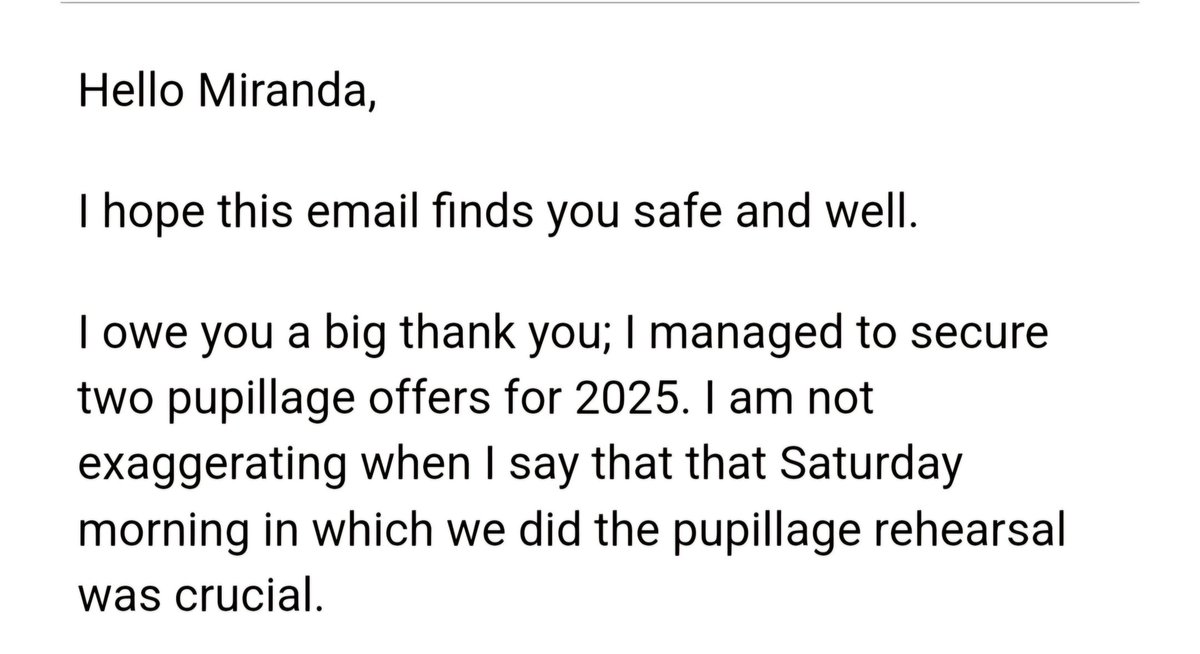 Email from another mentee. My heart is full! #pupillage #pupillageofferweekend #mentees #proudmentor