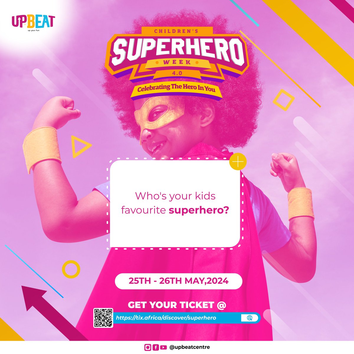 Hey Upbeat Tribe!!!

Tell us who’s your kid’s favorite superhero in the comments!!!

#superheroday #Upbeatcentre #gamefest #lagos #whattodoinlagos #games #fungames #familyfun #fitfun #entertainment