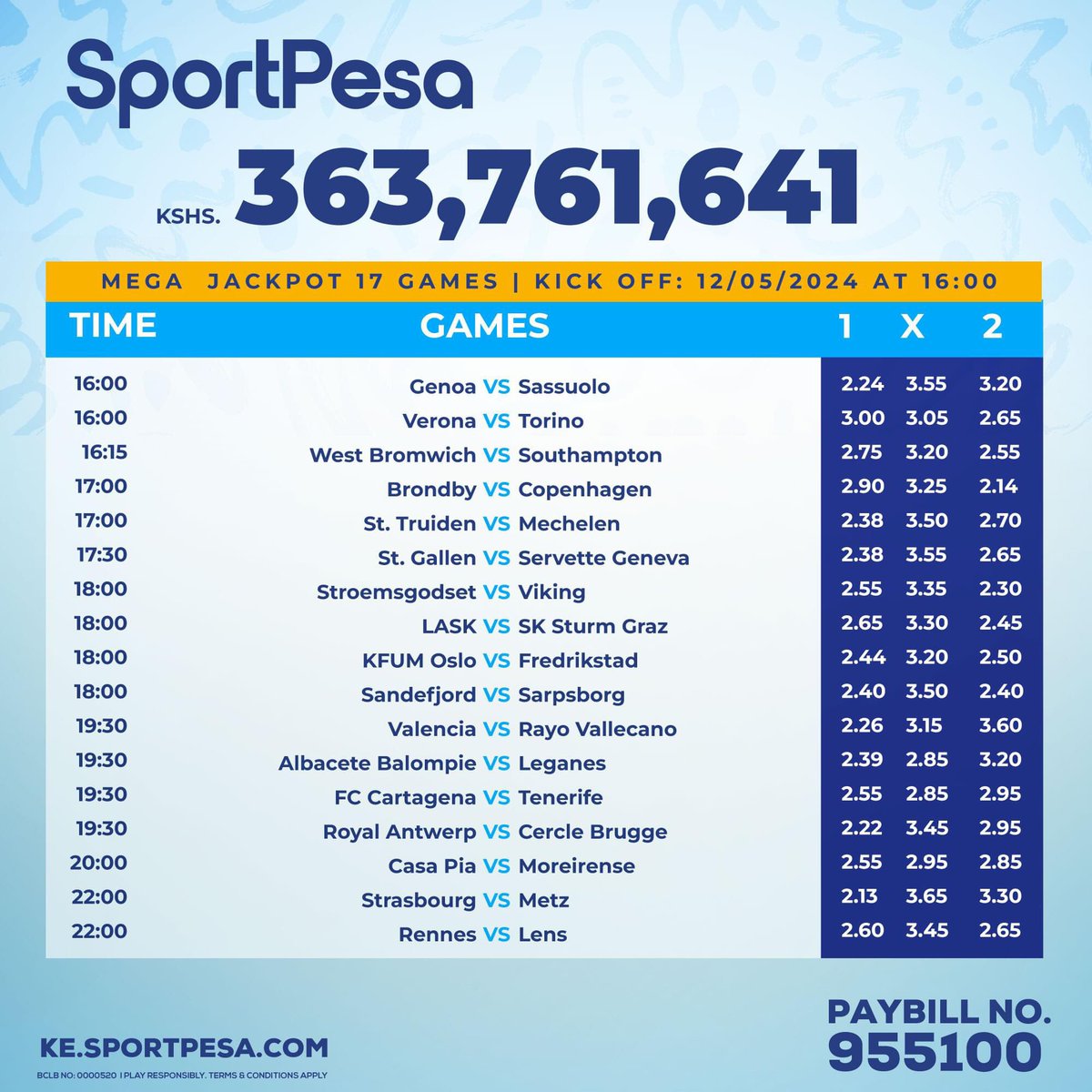 With just 99 bob on 17 games , YOU could be the biggest Jackpot winner ever in Kenya! This weekend we have 363 million Up for grabs. CHAMBUA, CHEZA, SHINDA📲 spp.ke/MegaJackpot Kulipwa ni instant!! Kickoff ni Kesho at 4pm #ShindaMoreNaSportPesa