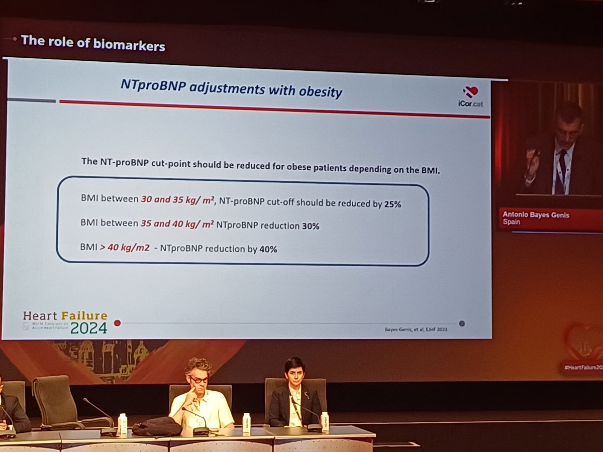 Amazing talk on NT-Pro BNP.. especially changes in cut-off based on BMI !!! #HFA2024 #HeartFailure2024 #CardioX #CardioTwitter