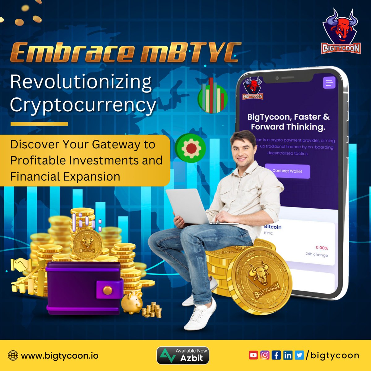Investing in the mBTYC cryptocurrency can be a smart move for those looking to diversify their portfolio and potentially earn high returns on their investment

#mBTYC is AVAILABLE at #Azbit
