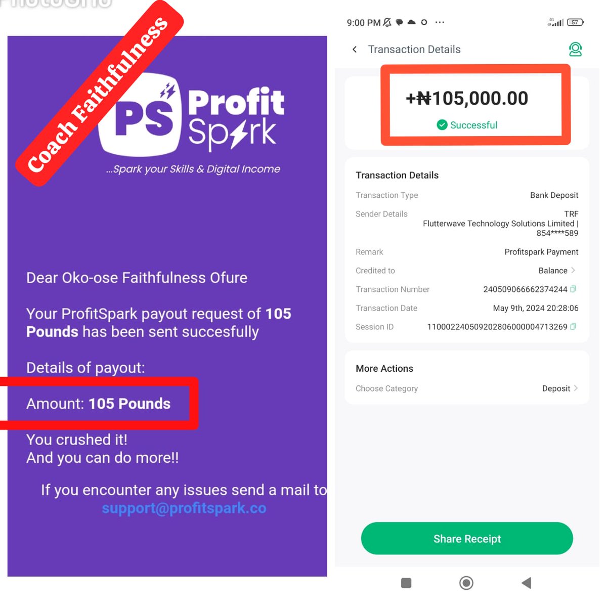 My journey with @profitsparkco just got started on a very good note👍

First payment received successfully ✅ A whooping sum of 105k added to the bag💰
 
No doubt better days are here already 🥂😊
... Let's do more 💰💰
#AffiliateMarketing #makemoneyonline