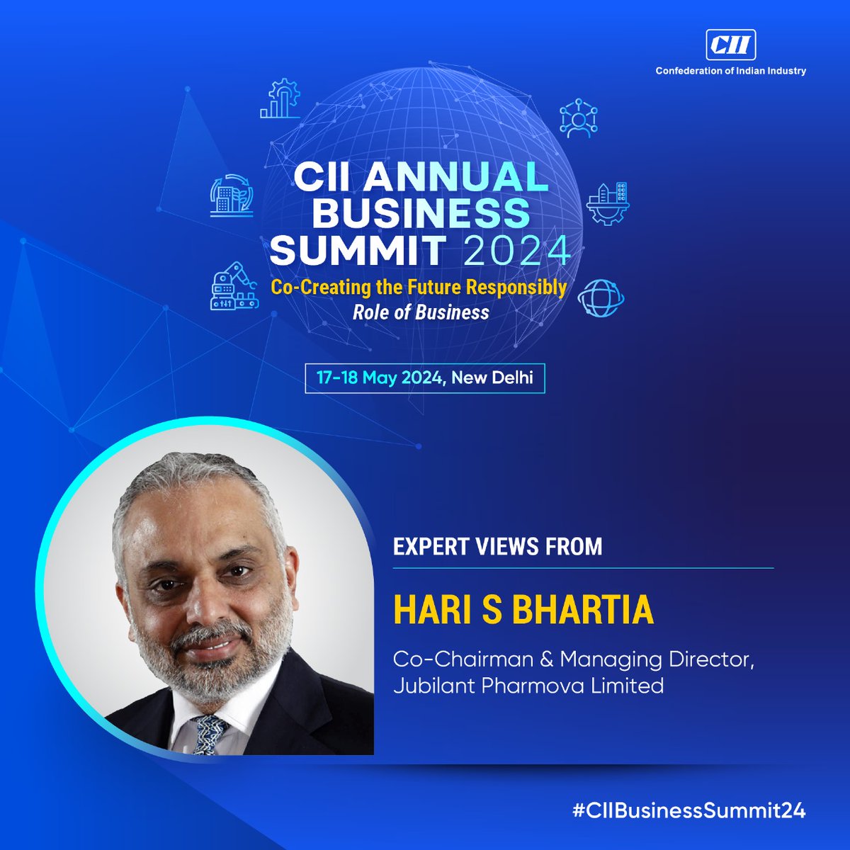 Hari S Bhartia, Co-Chairman & Managing Director, @BhartiaJubilant shares valuable views at the CII Annual Business Summit 2024!
Join for thought provoking discussions on the way ahead for India and its progress on competitiveness, inclusiveness, innovation, globalisation and…