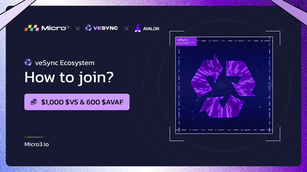 🚀 Join the Explore Vesync & Avalon on Micro3 Event! How to Participate: 🔹 Step 1: Obtain your Micro3 ID here: micro3.io/m3id 🔹 Step 2: Join here: micro3.io/ecosystem/vesy… 🔹 Step 3: Complete Vesync's challenges to earn M3G. 🔹 Step 4: Mint 4 puzzle pieces. 🔹 Step