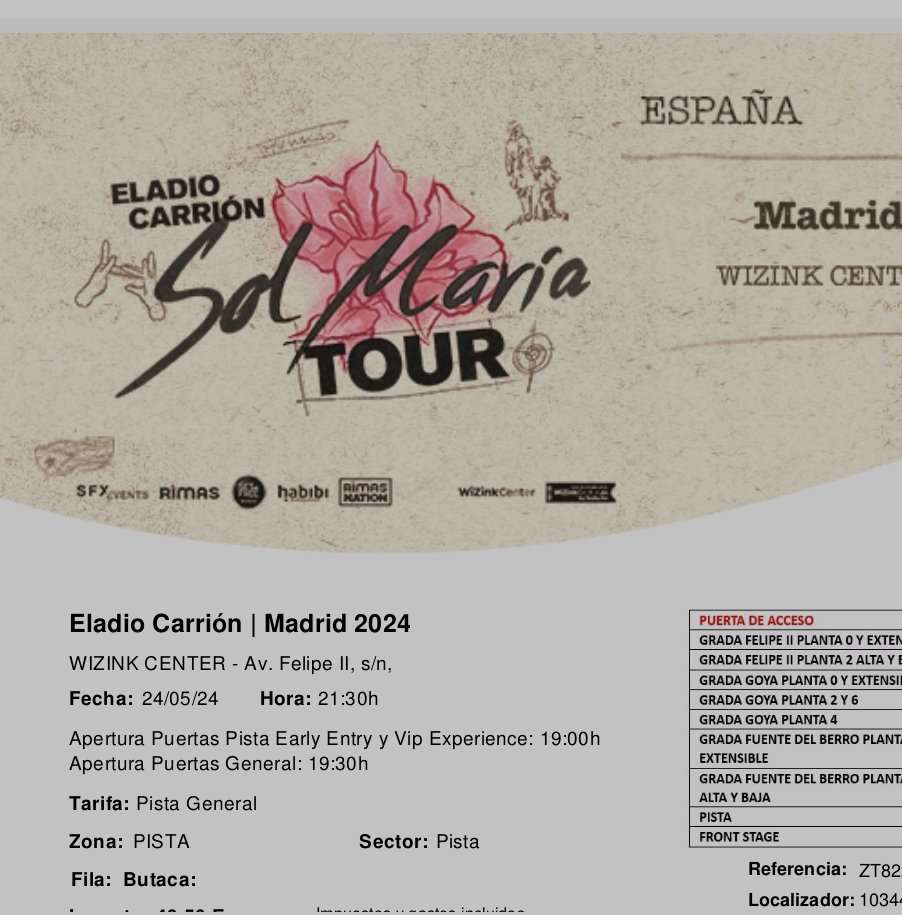 rubenmunon's tweet photo. Vendo entrada Eladio Carrión en pista en Madrid el 24/05/2024 https://t.co/1R9nyr1bVK