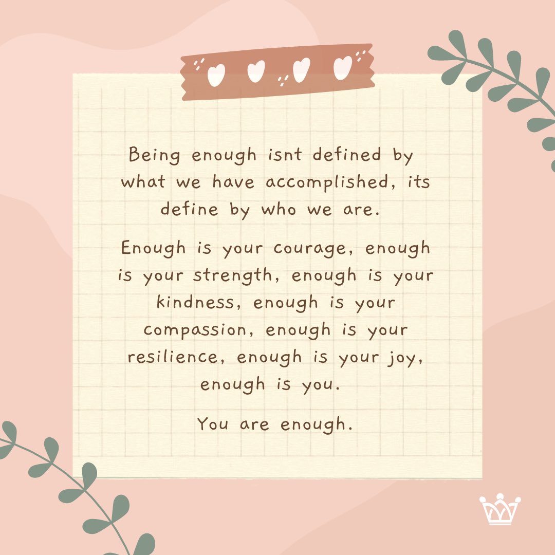 You are enough 🩷

Think of your courage, your strenght, your compassion, your resilience, your kindness and everything that makes you the person that you are today.

#WeAreAllQueens 
#WomenEmpowerment 
#WomenEmpoweringWomen