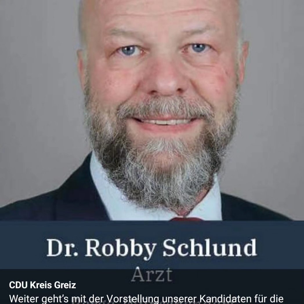 Liebe @cdu_greiz , was stimmt nicht mit euch? Robby Schlund, der mit einer Art schwurbeligen Eso-Wellness-Praxis seine Taschen füllt, für die #noAfD im Bundestag saß, bei rechtsextremen Aufmärschen teilnahm und stolz diese 'Schuldig'-Plakate mit u.a. CDU-Politikern präsentierte