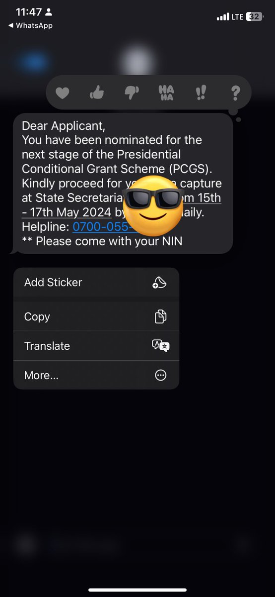 Dear Applicant, You have been nominated for the next stage of the Presidential Conditional Grant Scheme (PCGS). Kindly proceed for your data capture at State Secretariat from 15th - 17th May 2024 by 9:00am daily. Helpline: 0700-055-1111 ** Please come with your NIN…