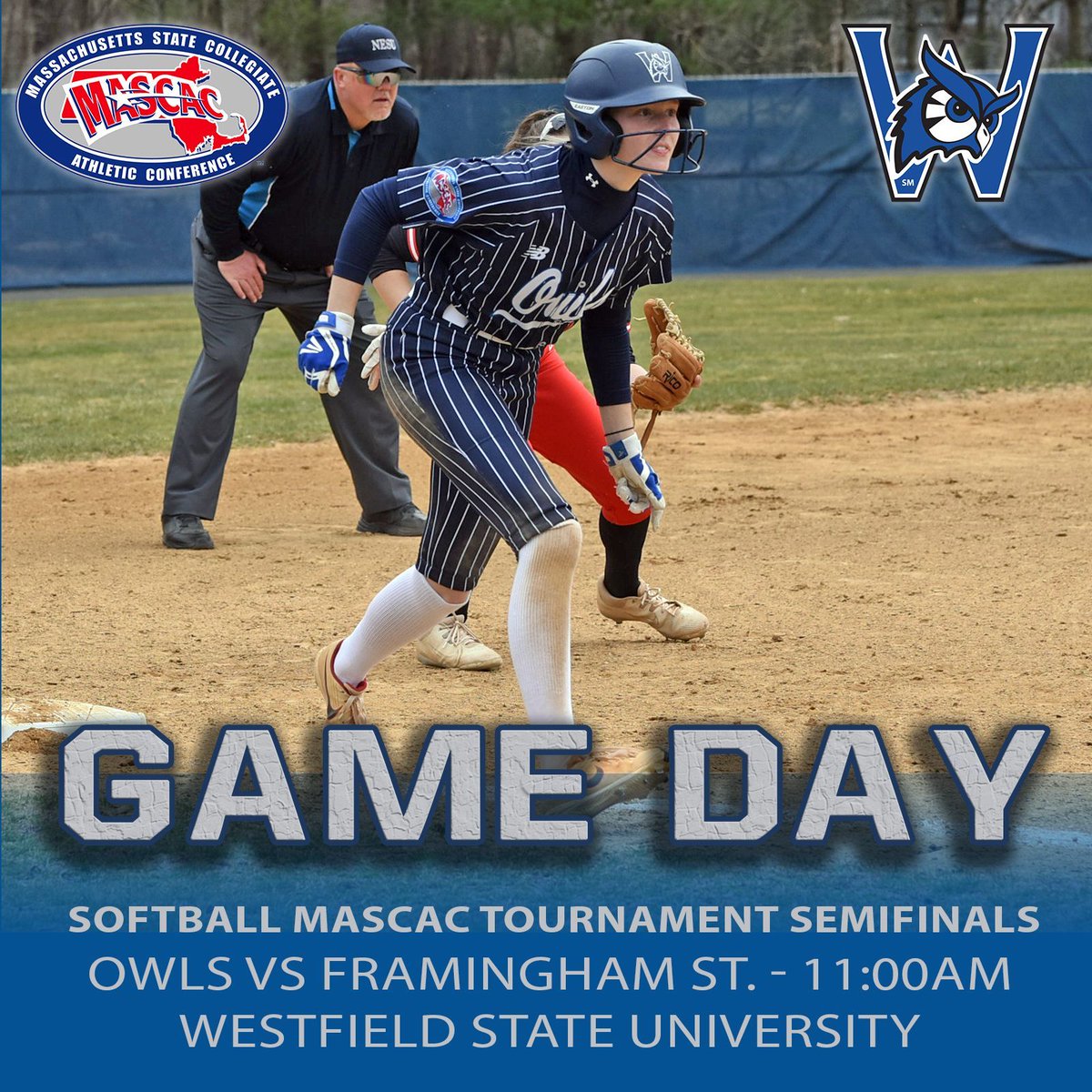 A spot in the MASCAC Semifinals is on the line this morning as the top-seeded Owls take on second-seeded Framingham State at 11:00AM! The winner moves to Sunday's championship with the loser playing later in the day at 3:00pm. #LetsGoOwls #d3sb