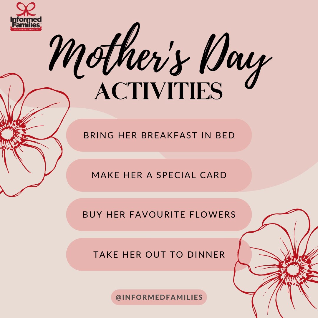 🌼 Tomorrow is Mother's Day! 🌼 Need last-minute plans to make Mom's day extra special? Don't worry, Informed Families has you covered with fun activities to show her just how much she means to you! 💐 #MothersDay #CelebrateMom #InformedFamilies
