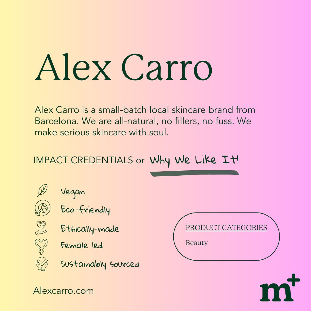 BRAND OF THE DAY: @alexcarroskincare is our #sustainablebrand of the day! Alex Carro is a small-batch local skincare brand from Barcelona. We are all-natural, no fillers, no fuss. We make serious skincare with soul. Check them out! 💁 
 #naturalskincare #sustainablebeauty