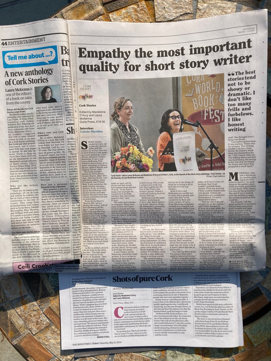 It's CORK STORIES Day here with a full page article in the @irishexaminer, a review in the @IrishTimes and an article in the @SouthernStarIRL!! Well done to all the writers and to the editors, @MadeleineDL and Laura McKenna!!