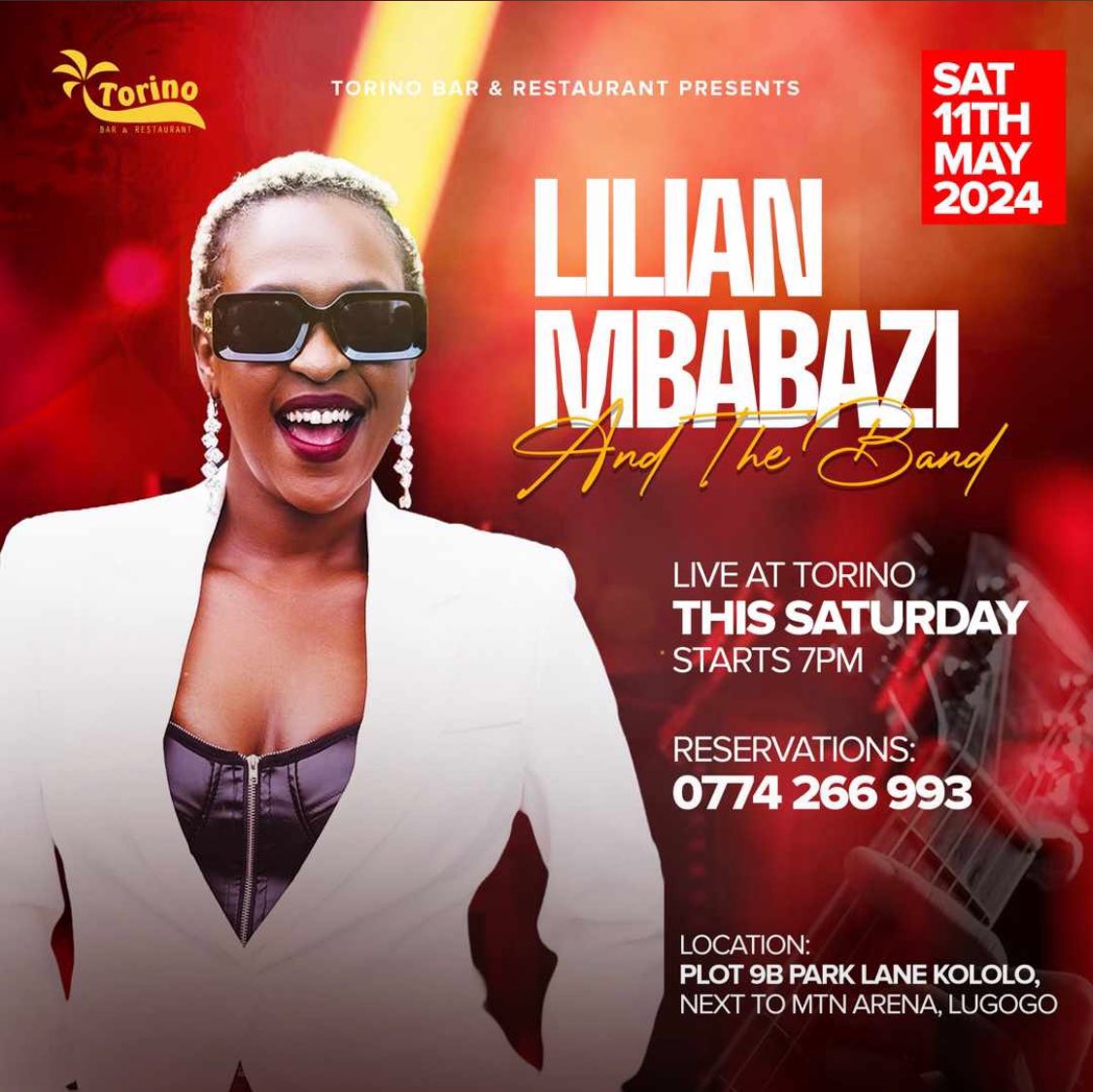 SATURDAY PLOT: 11/05 📌@lmbabazi And The Band 📍Torino Bar & Restaurant Join the amazing @lmbabazi And The Band this evening at Torino Bar & Restaurant for a live performance. When was the last time you heard her soulful voice? For reservations ☎️ 0774266993