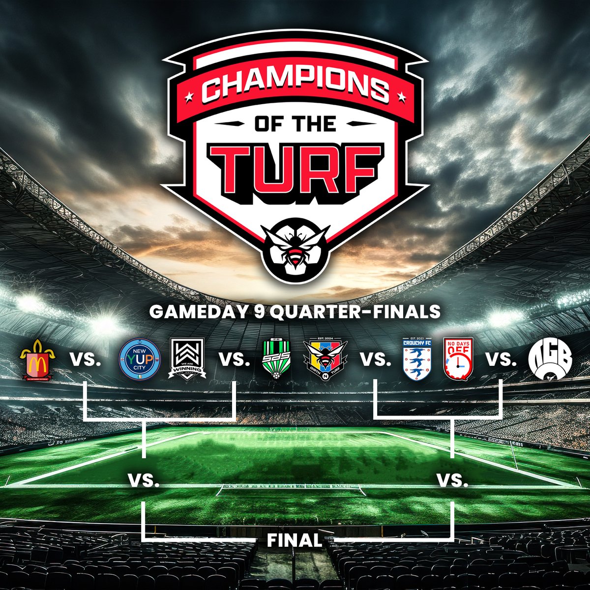 🚨 CHAMPIONS OF THE TURF 🚨

The final day of the penultimate week is upon us❗

@TakeawayAFC vs. @NewYUPCityFC 
@WAW_FC vs. @SDSFootballClub 
@GNTFC_Official vs. @PeoplesPundit00 
@NoDaysOffFC vs. @TheGeordieBoys_ 

#GirthNTurf