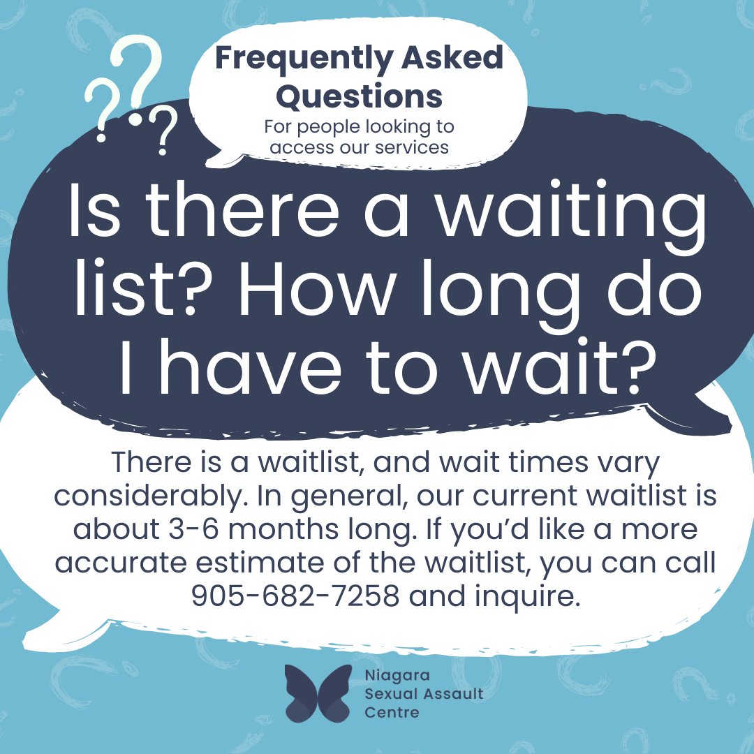 ❓Is there a waiting list? How long do I have to wait? 👉There is a waitlist, and wait times vary. In general, our current waitlist is about 3-6 months long. If you’d like a more accurate estimate of the waitlist, you can call 905-682-7258 and inquire. #Niagara #Counselling