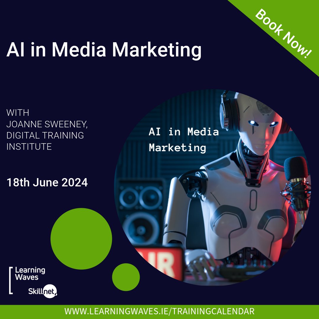 🗣️ AI TRAINING JUNE 2024 🗣️ AI in Media Marketing with @jstweetsdigital, @DTI_IE. ✍️Sign up now: bit.ly/LWTC2024 @skillnetireland #Radio #RadioTraining #CreatingGreatRadio #AIMarketing