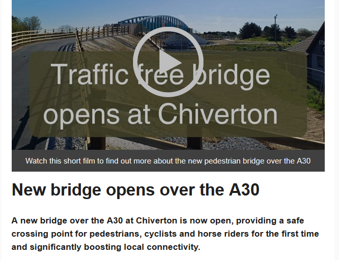 Great news. Cornwall Council employees can now commute to Truro by horse as 'connectivity' is boosted. (p.s. Don't mention the big road underneath designed to 'open up land' for more housing and growth of extinction economy)