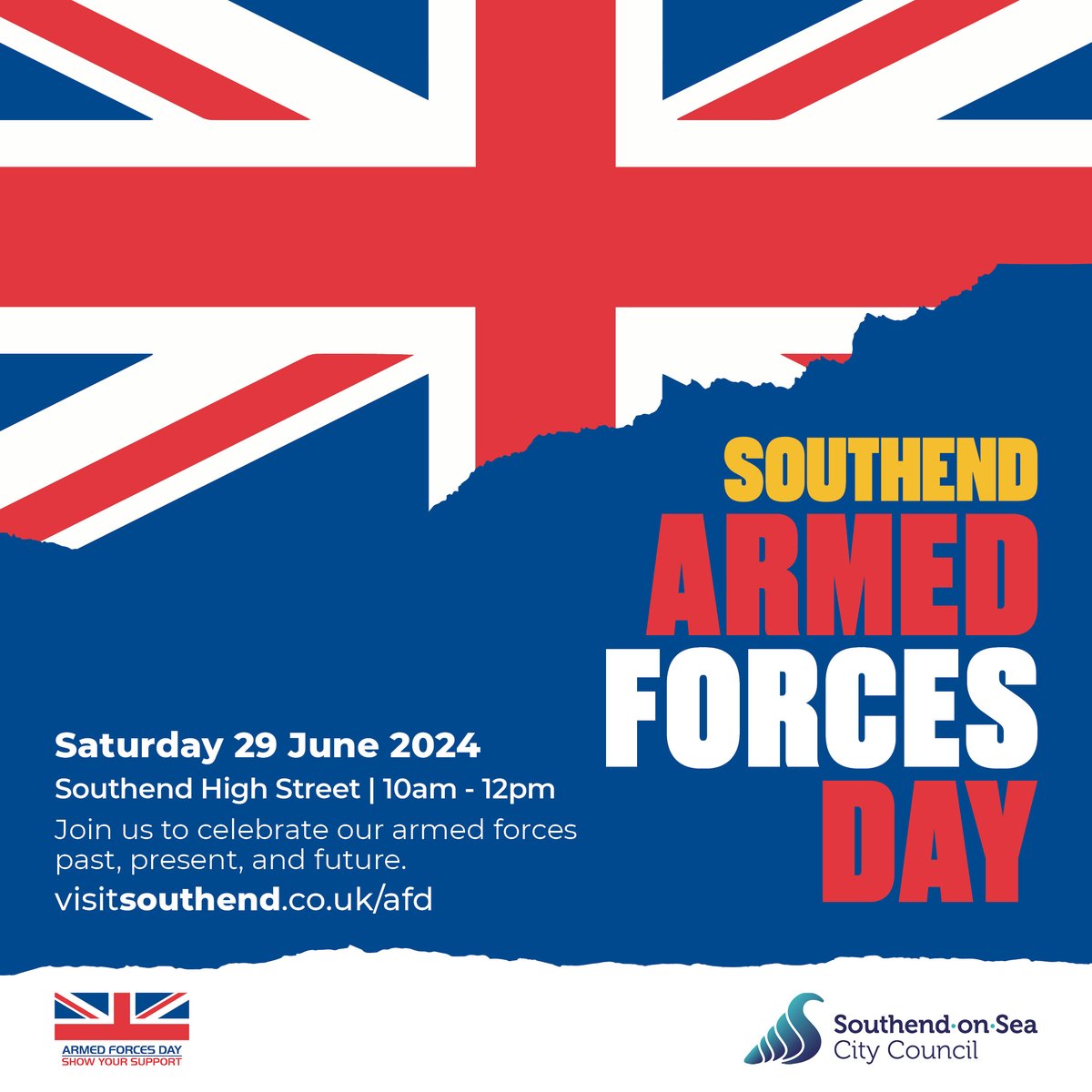 All are welcome to attend & salute our Armed Forces past, present & future at this years AFD parade.  (details below)
For more info or to register your interest in taking part in the parade please email: mayorsoffice@southend.gov.uk
@SouthendCityC