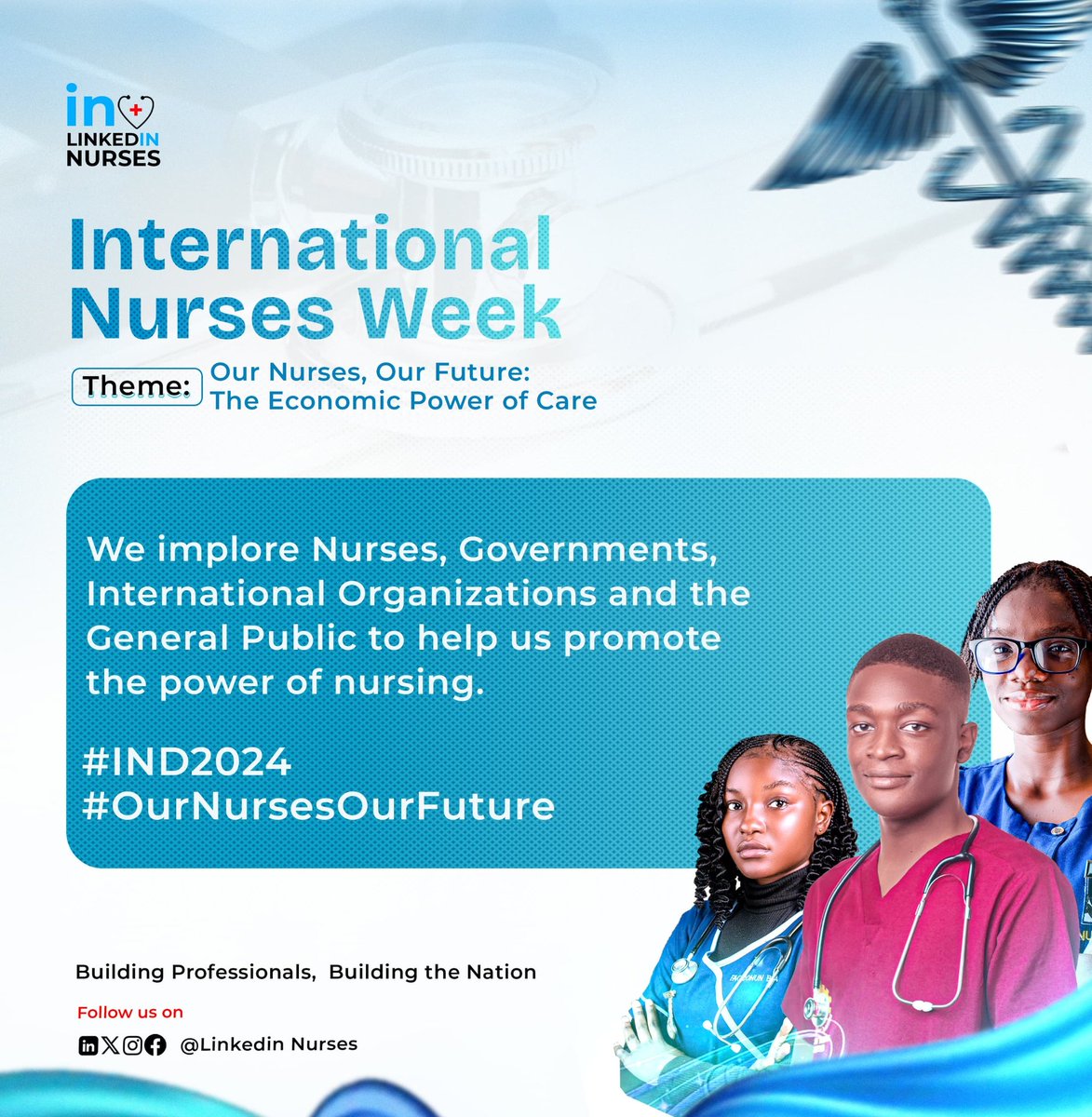 LinkedInNurses's tweet photo. We urge nurses, organizations, governments, influencers and all stakeholders to actively advocate for and amplify the invaluable contributions and influence of nursing in healthcare and society at large. 🌍

#IND2024 #nursing #linkedinnurses https://t.co/cVRt7jEbz1