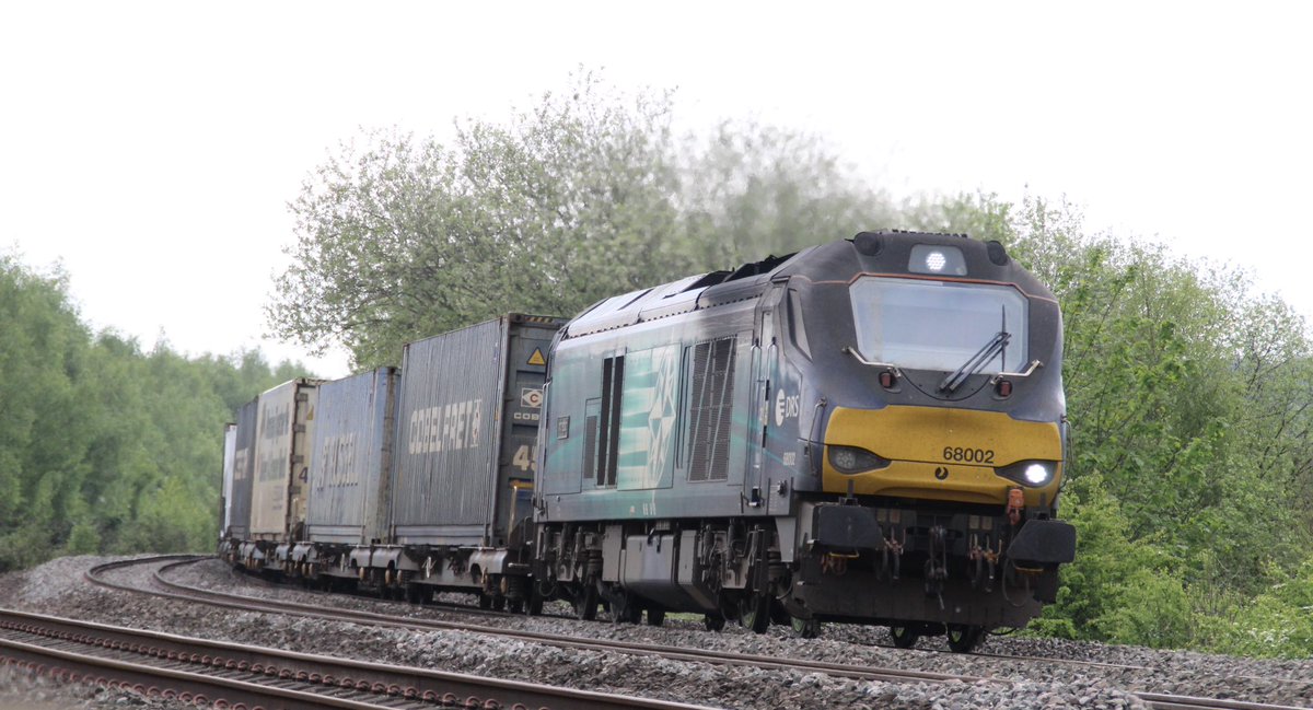 Another DRS divert. Class 68 No. 68002 hauls 4Z44 Daventry to Coatbridge through Pye Bridge. 6th May 2024.