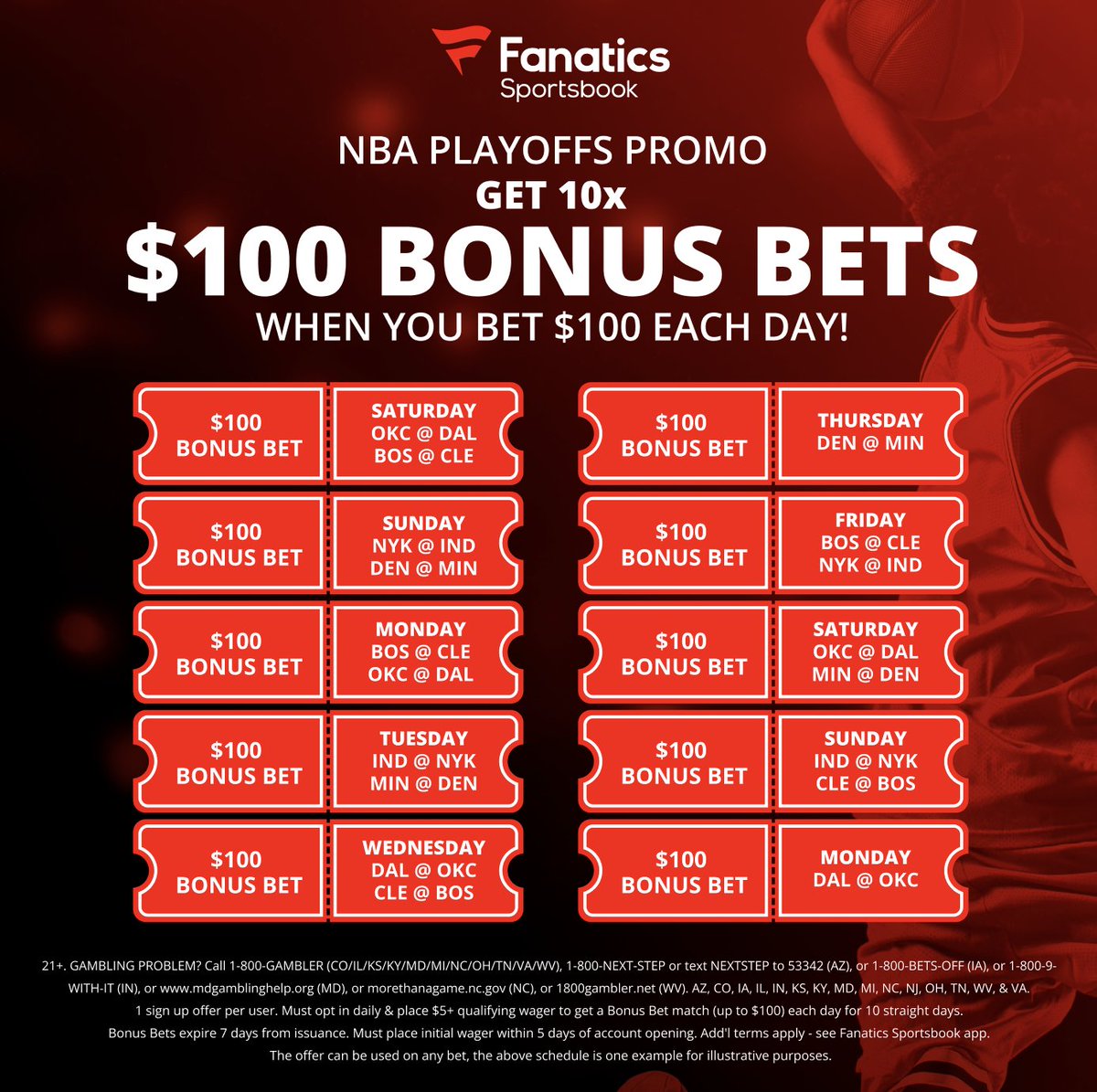 🤑 10 DAYS OF BONUSES 🤑 Get a $100 bonus bet for TEN days in a row on Fanatics. CLAIM HERE: flashpicks.bet/Fanatics-5Doll… When you join today it covers the next TEN days of NBA Playoffs ✅