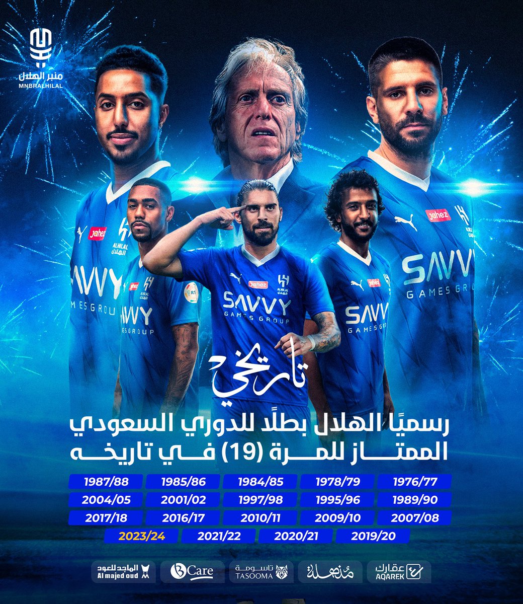 MnbrAlhilal's tweet image. 🚨🚨🚨🚨🚨 تاريخي:

الهلال بطلاً للدوري السعودي الممتاز للمرة (19) في تاريخه.