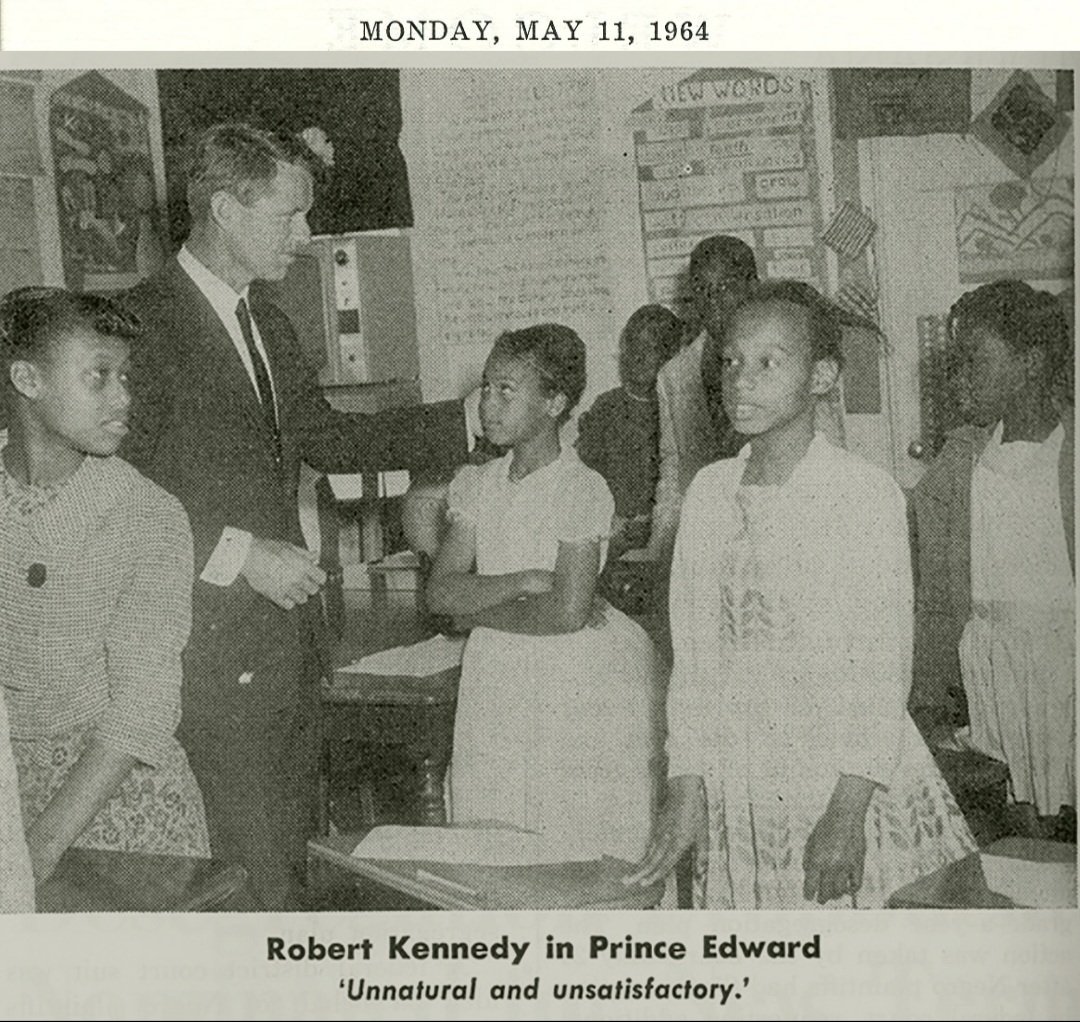Today marks 60 years since RFK's  visit to Prince Edward County, spotlighting the Free Schools' opening in 1963. These schools countered the "unnatural and unsatisfactory" school closures, embodying Kennedy's commitment to education.