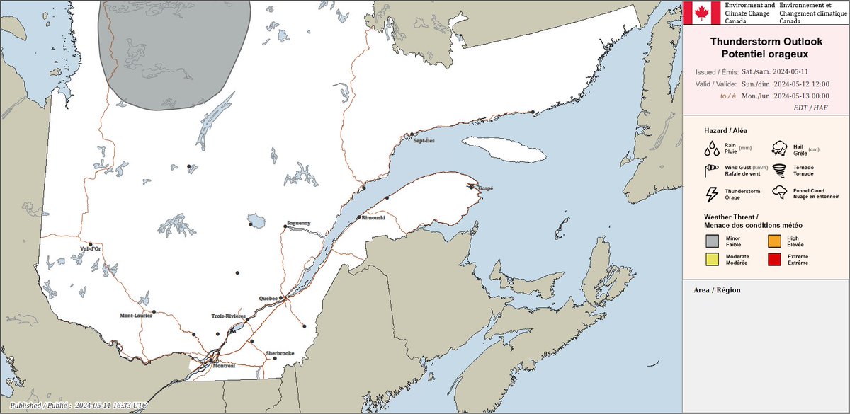 Potentiel orageux pour demain, dimanche. #meteoQC