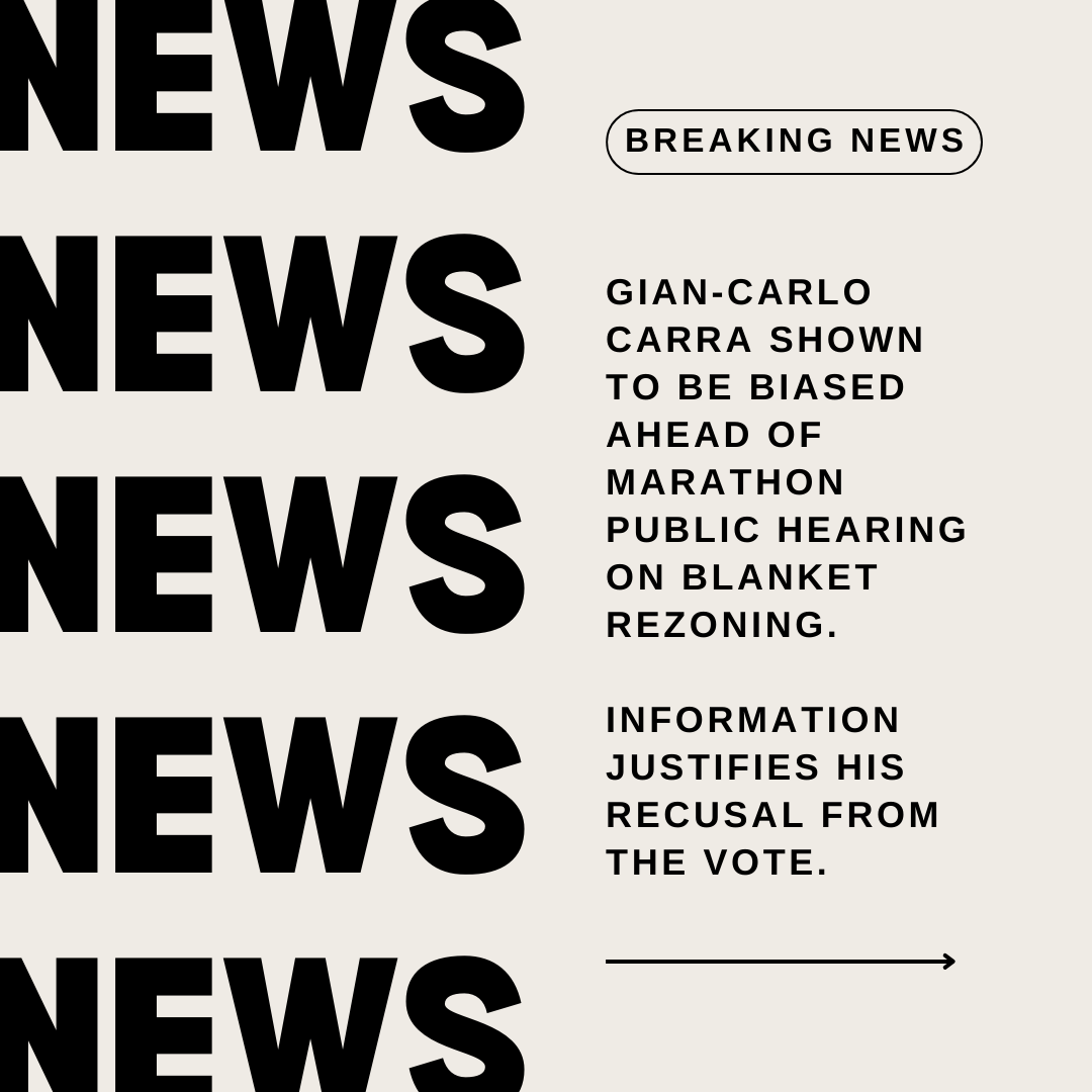 CommunitiesYYC's tweet photo. Allegedly, Gian-Carlo Carra has had a closed mind towards blanket rezoning leading up to the public hearing. He must be recused from the vote on Monday. #calgary #yyc #yycnow @cityofcalgary @CTVCalgary @CBCCalgary @GlobalCalgary @citynewscalgary https://t.co/kBVNxmpm54