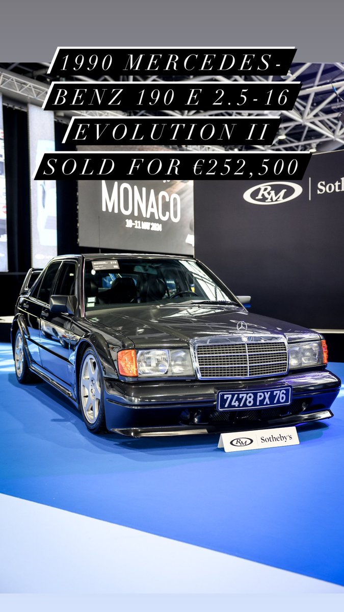 1990 Mercedes-Benz 190 E 2.5-16 Evolution II sold for €252,500. #RMMonaco