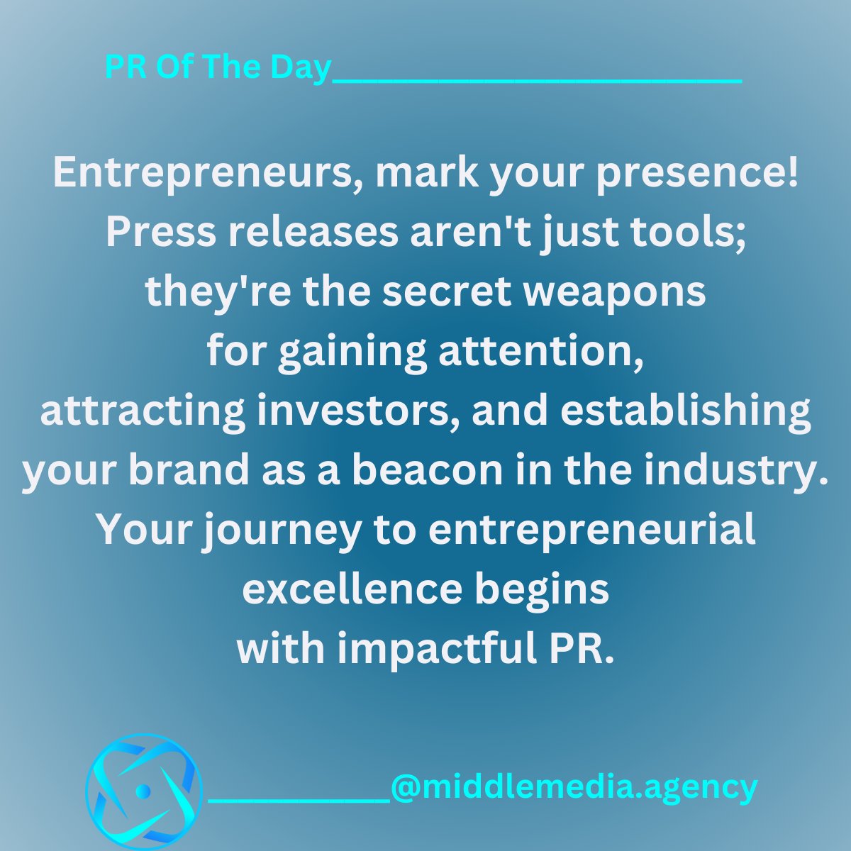 🌍 Entrepreneurs, mark your presence! 🚀

Let's discuss and shape the future of innovation together!

👉 middlemedia.agency

#EntrepreneurialPRJourney #BrandExcellence #PublicRelations #Media #Brand #PressRelease #PR