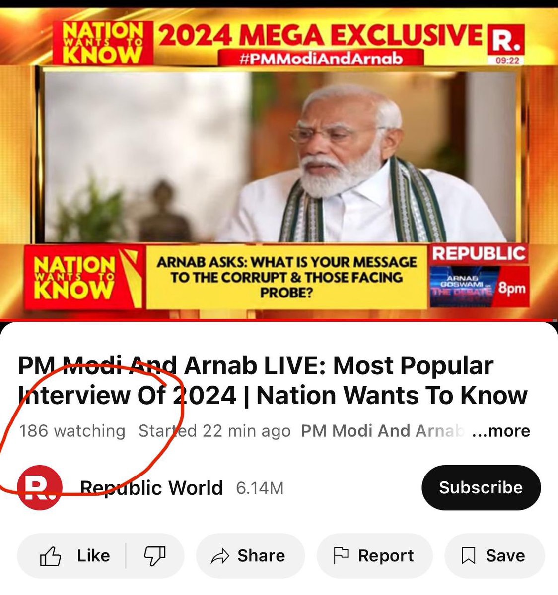 Nation’s most popular interview, live on Republic TV, watched by 186 people. People have realised the game so fast! Glad that we could make an impact!