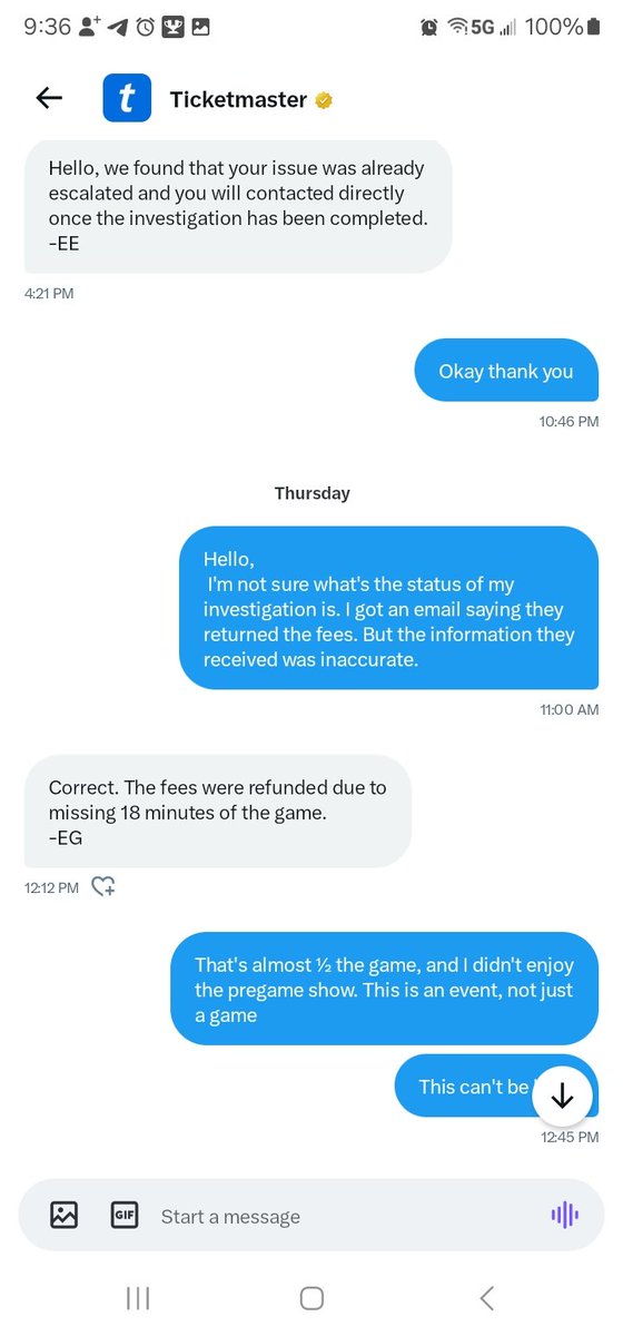 Jstrizza's tweet photo. Hello. I  had the worst experience at any sports venue in my entire life. I bought tickets to the Wolves/Nuggets game 2 about 3 hours before the game. Sec. 124 Row 3 sear 12.
     I flew in from  Vegas that morning and after delays that led to missing flights because of the wind.  I had to purchase another airline ticket.  I finally arrived in Denver. Got a rental call and dropped my stuff at my hotel. l purchased a ticket with through ticketmaster. I showed up to the game about just under 2 hours till tip.
       As I'm walking in, my ticketmaster app  was giving me problems and couldn't get the ticket to scan. I was going back and forth with the people at The  Ball arena. I must have dealt with about 25 different people. None of them could understand what was going on, or they weren't telling me.
      I wasn't allowed  inside the arena. I was trying to buy merchandise they wouldn't let me. I had to stay by the metal detectors.  Finally, at about 3:30 left  in the 1st Q, they escoted up with someone to find out who was in my seat. Wont say his name (but I have his contact info). He claimed he was a season ticket holder and sold seat 11, not 12. on ticketmaster(WE HAD THE SAME TICKET) His ticket was scanned 1st.  MY TICKET WAS THE REAL THING AND and the @BallArenaDenver,  verifid that. There were 2 empty seats next time. There were 2 minutes left in the 1st Q. I was annoyed, frustrated, and angry. @nuggets @Ticketmaster
      Obviously, those 2 empy seats were  t empy anymore they just got got from the concessions. 
The usher eacorted me out. This was in between the 1st &2nd Q. I went back to figure out what was going on.  The season ticket holder came out of the stands to try and finagle his way to getting an upgrade or something. It was a very shady situation. I was the one that missed the 1st Q and u want a free uprade.l??

     I don't normally do things like this for myself. I've been dealing with a lot lately, personal family things weighing heavily on me for the past year.  I made a lot of effort and sacrifices  to travel book airfare, car rentals, parking  ect...

This seems completely unfair for me. I was the rightful owner of the ticket. I eventuslly did get the seat with 3 minutes left in the 1st Half.  I got to watch less than 6 minutes, while my heart was racing not enjoying any of them
This is wrong, on a lot of levels, and something should be done about it.  They gave me back the absurd fees they changed.  This was an expensive ticket.  I've reached out through email and the customer service on X and have been ghosted. Here are some of the conversations.  They gave this guy an upgrade, seems reasonable.

I just want some apology and compensation of some sort.  They were wrong and have ghosted me giving me nothing but a bad taste with @Ticketmaster and  @BallArenaDenver .

If anyone sees thus and can maybe point Mr in the right direction I would be very much appreciative. I am actually still in the Denver area

Thanks for reading hopefully this can get rectified