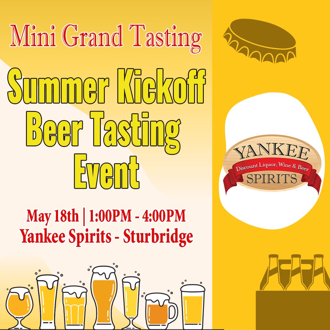 Summer, beer and good vibes await at the 'Summer Kick Off 15 Table Beer Tasting' on 5/18 in Sturbridge! From 1-4PM, discover new brews to fuel your season across 15 curated tables. 
#SummerKickOff #BeerTasting #CraftBeerFest #BeerSampling #SeasonalSips #SummerBrewing #MABrewScene