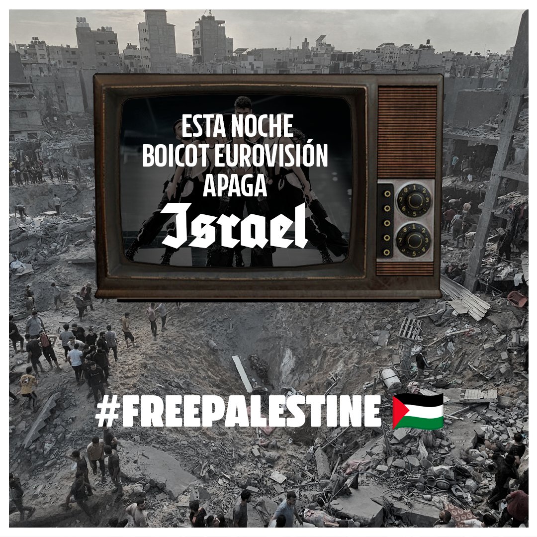 🚫 Esta noche #BoicotEurovisión. ❌ Apaga al régimen genocida de Israel. #FreePalestine 🇵🇸 #Eurovision2024 #Palestina #Gaza