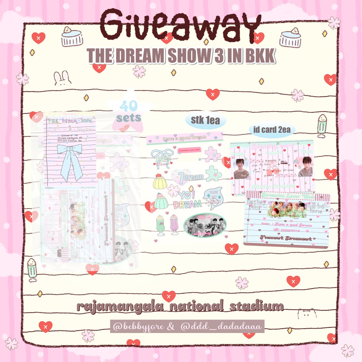 bebbyfore's tweet photo. kindly rt 𐙚 ◟ ♡

ྀིྀིgiveaway tds 3 🛋️
by 𝑏𝑏𝑓. &amp; @ddd_dadadaaa

⁺◟❤︎ only 40 sets 
date 𓏴ׅ 22-23 june
rules 𓏴ׅ rt &amp; show this tweet

more detail in mt 𓏵 exchange pls dm 

#NCTDREAM_THEDREAMSHOW3_in_BKK
#NCTDREAM_THEDREAMSHOW3inBKK https://t.co/BpGC7iz04J