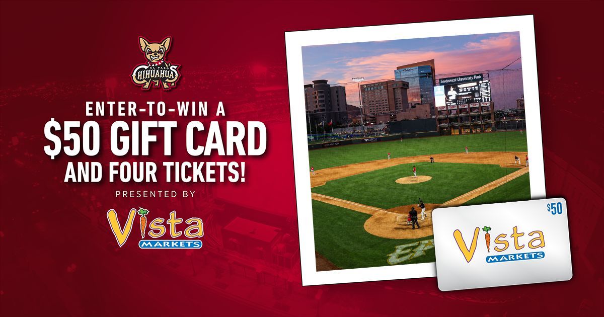 Win a $50 Vista Markets Gift Card AND four (4) tickets to an El Paso Chihuahuas game! Enter to win! ⚾ buff.ly/4dmtUIP