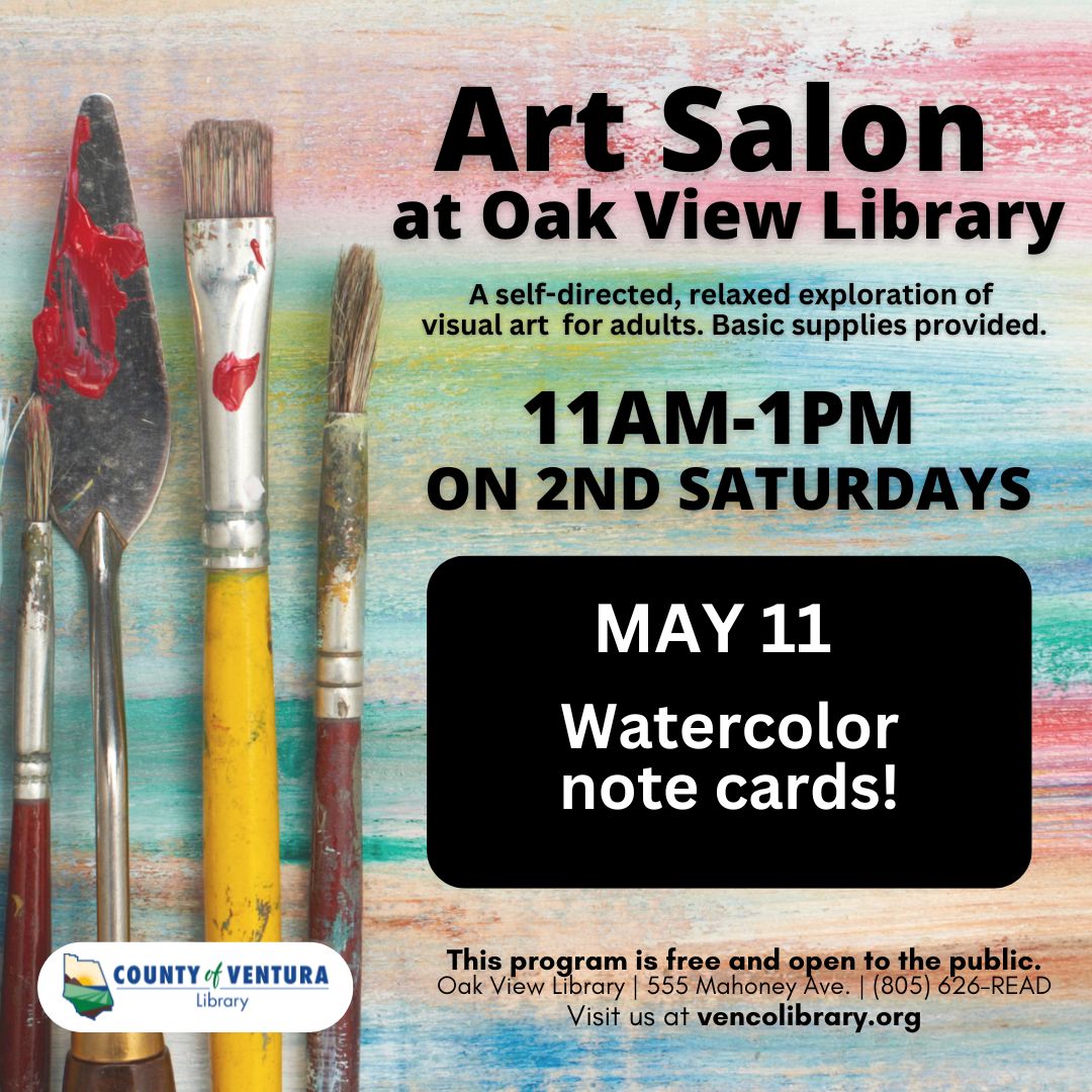 vencolibrary's tweet photo. Join us today for an Art Salon at Oak View Library for a self-directed, relaxed exploration of visual art for adults. Basic supplies provided. Art Salons are on 2nd Saturdays from 11AM-1PM. #ArtSalon #OakViewLibrary #VisualArt #ArtWorkshop https://t.co/MuzXeqXTHZ