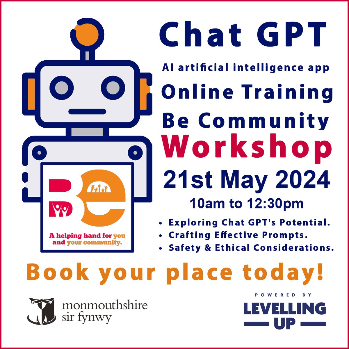 MCC Community Development Team are pleased to present Chat GPT (AI artificial intelligence app) online training workshop for 21st May, 10am to 12:30pm.💻 Our registration form is LIVE! Book your place today forms.office.com/e/neSQD3dBcS #BeCommunity #LevellingUp #UKSPF