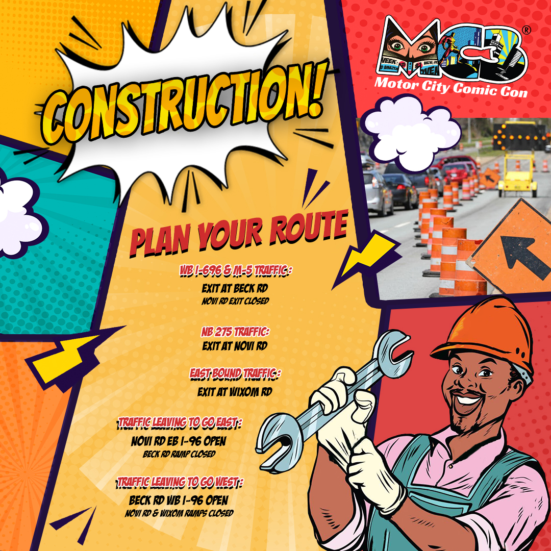 🚗Plan ahead! Please be aware of construction, lane and ramp closures, and plan for additional time for travel to #MotorCityComicCon next weekend! 👉For updates visit drivingoakland.com/i96-flex-route/