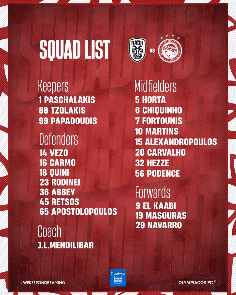📋 #PAOKOLY: 🔴⚪️ Squad list #Olympiacos #slgr