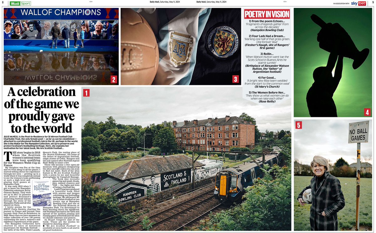 Never thought poetry would feature in the Sports section of the <a href="/MailSport/">Daily Mail Sport</a> let alone as a front cover and double page spread on Old Firm day 

Shows how far we’ve come - football and poetry have always been natural bedfellows for me - the people’s sport and the people’s words 🥹