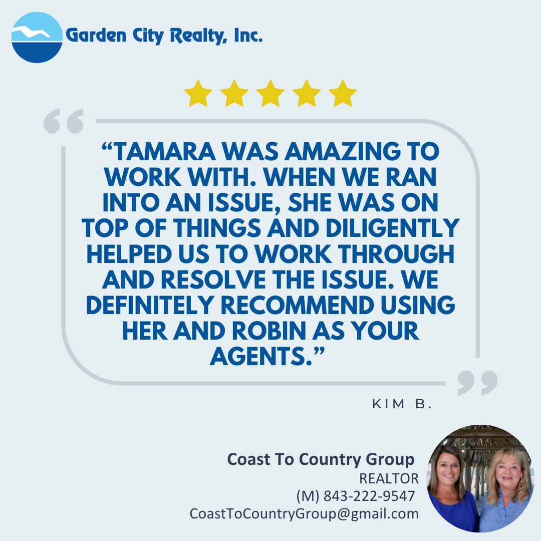'Tamara was amazing to work with. When we ran into an issue, she was on top of things and diligently helped us to work through and resolve the issue. We definitely recommend using her and Robin as your agents.' Says Kim B.

#WeHaveARealtorForThat #LifesGrandOnTheSouthStrand